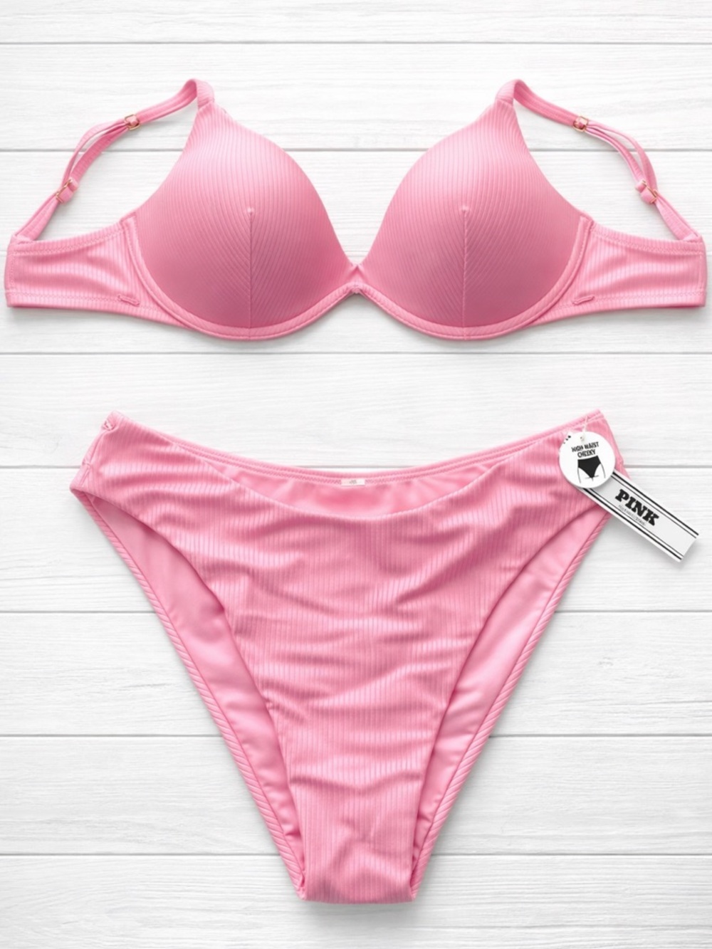 PINK Victoria's Secret Ribbed Light Pink Bikini Set